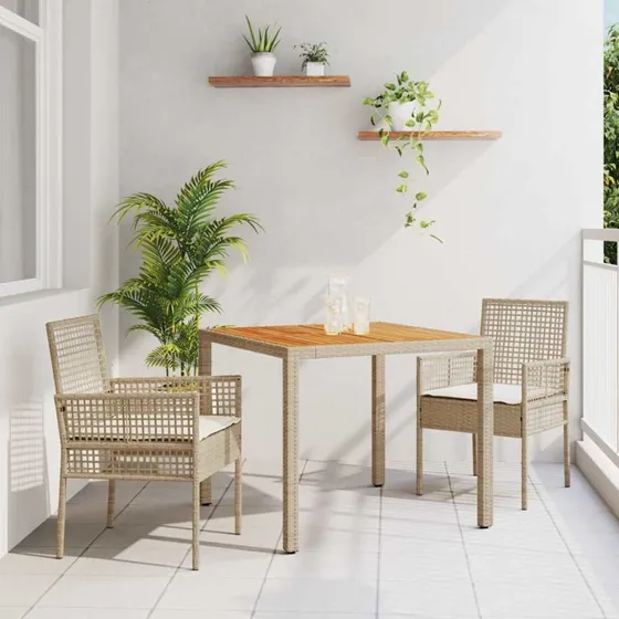 vidaXL Have Spisebordssæt 3 stk Beige Poly rattan