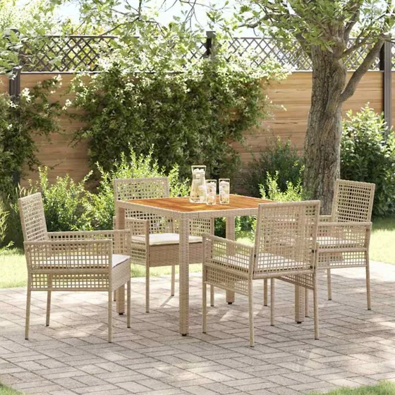 vidaXL Have Spisebordssæt 5 stk Beige Poly rattan