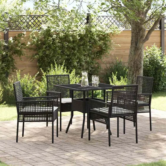 vidaXL Have Spisebordssæt 5 stk Sort Poly rattan