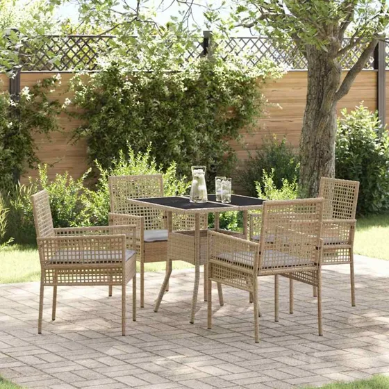 vidaXL Have Spisebordssæt 5 stk Beige Poly rattan