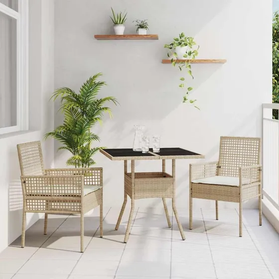 vidaXL Have Spisebordssæt 3 stk Beige Poly rattan