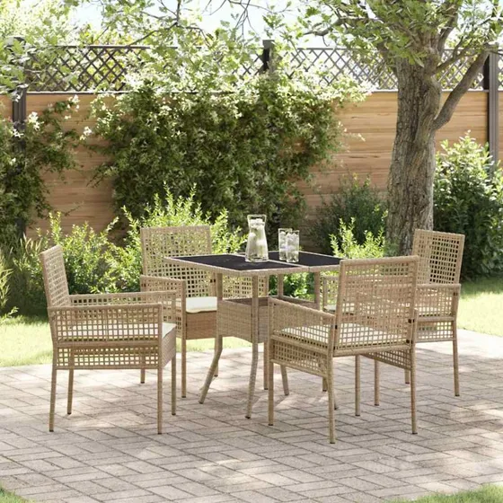 vidaXL Have Spisebordssæt 5 stk Beige Poly rattan