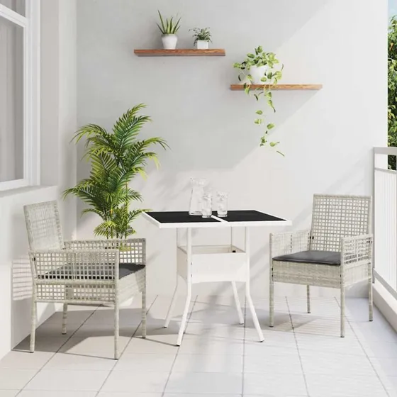 vidaXL Have Spisebordssæt 3 stk Lysegrå Poly rattan