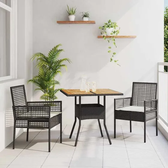 vidaXL Have Spisebordssæt 3 stk Sort Poly rattan