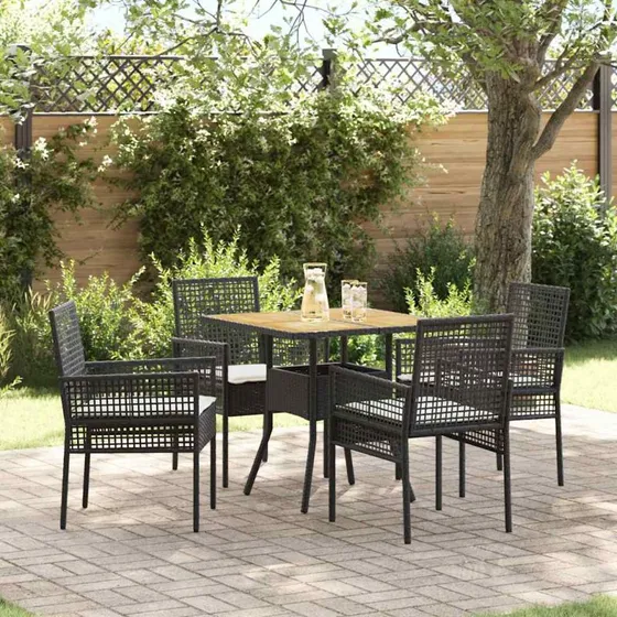 vidaXL Have Spisebordssæt 5 stk Sort Poly rattan