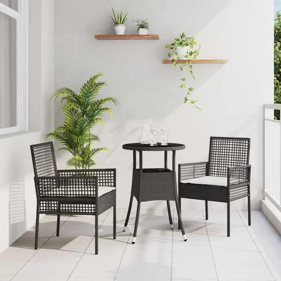 vidaXL Have Spisebordssæt 3 stk Sort Poly rattan