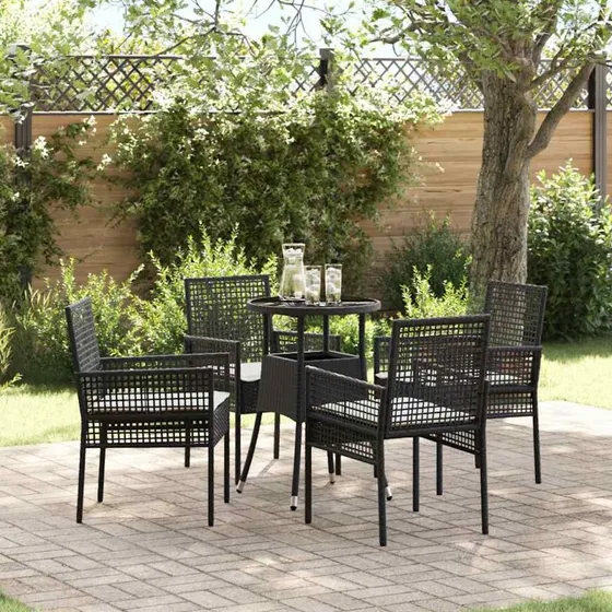 vidaXL Have Spisebordssæt 5 stk Sort Poly rattan