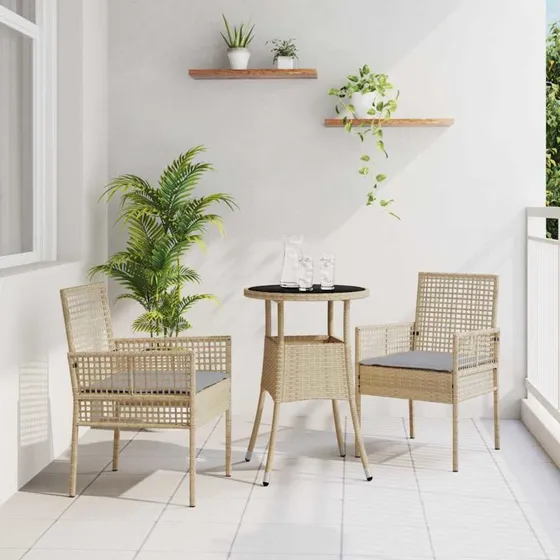 vidaXL Have Spisebordssæt 3 stk Beige Poly Rattan