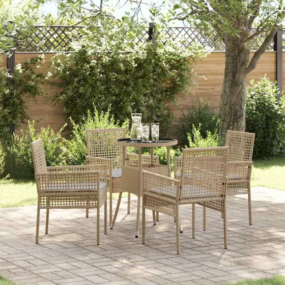 vidaXL Have Spisebordssæt 5 stk Beige Poly rattan