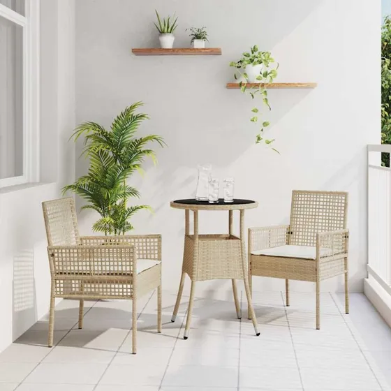 vidaXL Have Spisebordssæt 3 stk Beige Poly rattan