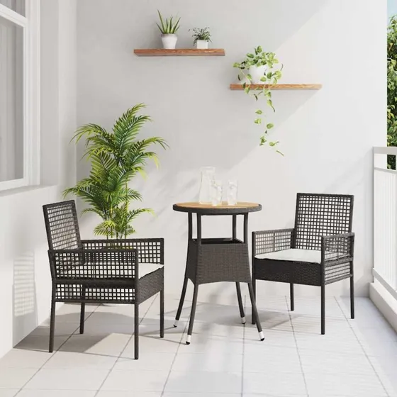 vidaXL Have Spisebordssæt 3 pcs Sort Poly rattan