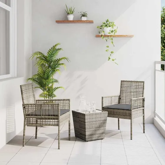 vidaXL Have Bistro Sæt 3 stk Grå Poly Rattan