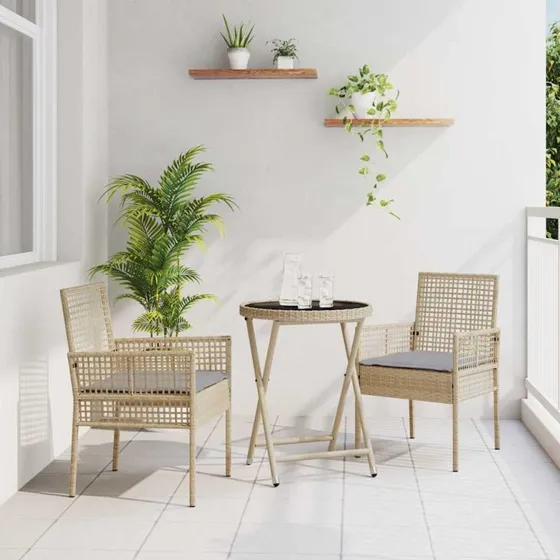 vidaXL Have Bistro Sæt 3 del, Beige Poly Rattan