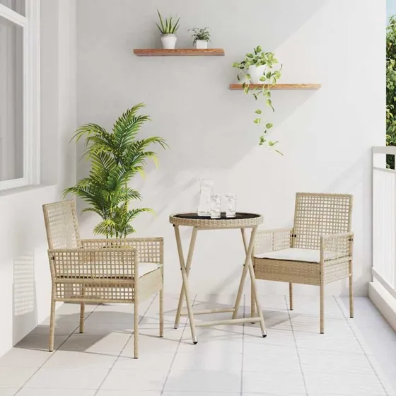 vidaXL Have Bistro Sæt 3 pc Beige Poly rattan