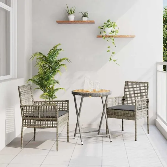 vidaXL Have Bistro Sæt 3 deler Grå Poly Rattan