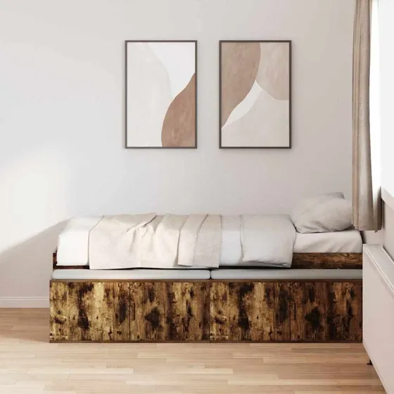 vidaXL Sengestel med skuffe Røget eg 100 x 200 cm Konstrueret træ