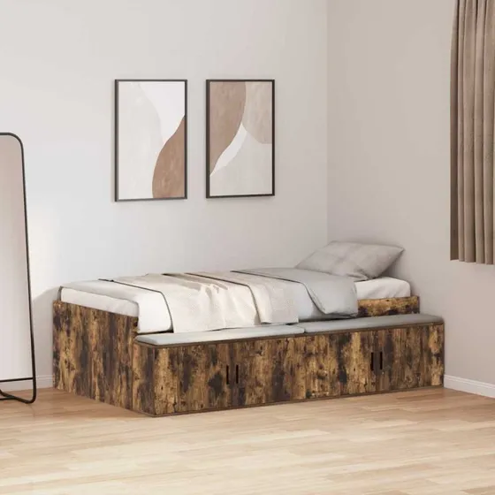 vidaXL Sengestel med Skuffe Røget Eg 75 x 190 cm Konstrueret Træ