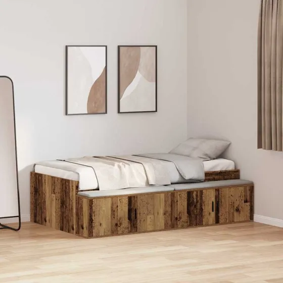 vidaXL Sengestel med skuffe 70 x 190 cm Gammelt træ