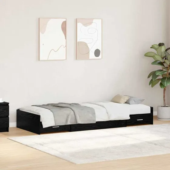 vidaXL Sengestel med opbevaring, Sort, 100 x 200 cm, Konstrueret træ