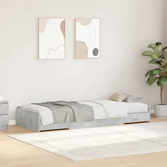 vidaXL Sengestel med Skuffe 100 x 200 cm Beton Grå Konstrueret Træ