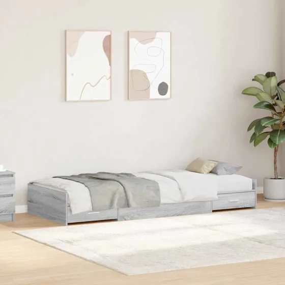 vidaXL Sengestel Grå Sonoma 90 x 200 cm med Opbevaring, Konstrueret Træ