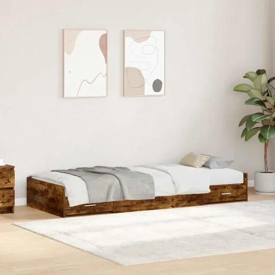 vidaXL Sengestel med opbevaring, røget eg, 75 x 190 cm, konstrueret træ