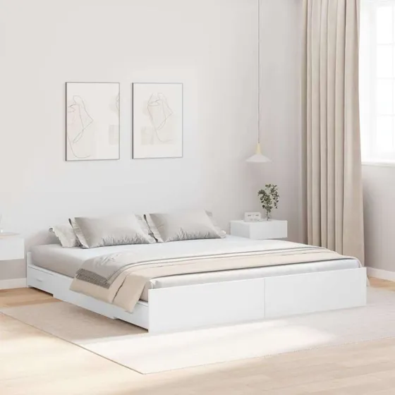 vidaXL Seng med opbevaring Hvid 200 x 200 cm Konstrueret træ