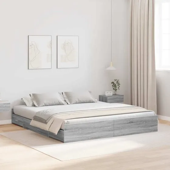 vidaXL Seng med opbevaring Grå Sonoma 200 x 200 cm Konstrueret træ