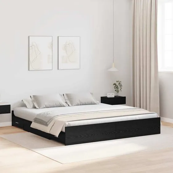 vidaXL Seng med opbevaring, Sort eg 180 x 200 cm, Konstrueret træ