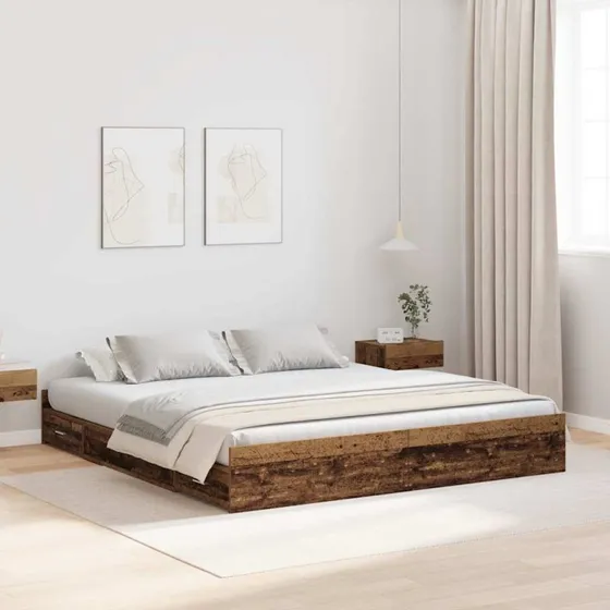 vidaXL Seng med opbevaring, gammelt træ, 180 x 200 cm