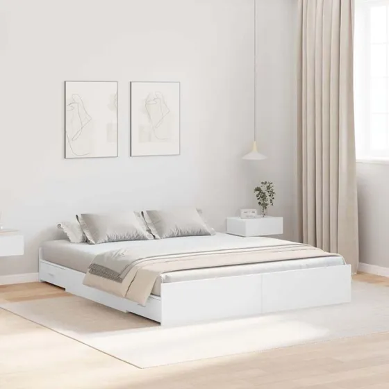 vidaXL Seng med opbevaring Hvid 160x200 cm Konstrueret træ