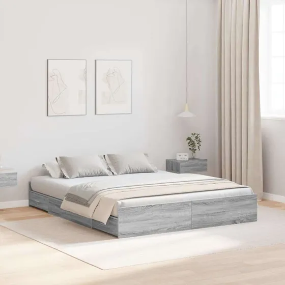 vidaXL Seng med opbevaring Grå Sonoma 160 x 200 cm Konstrueret træ