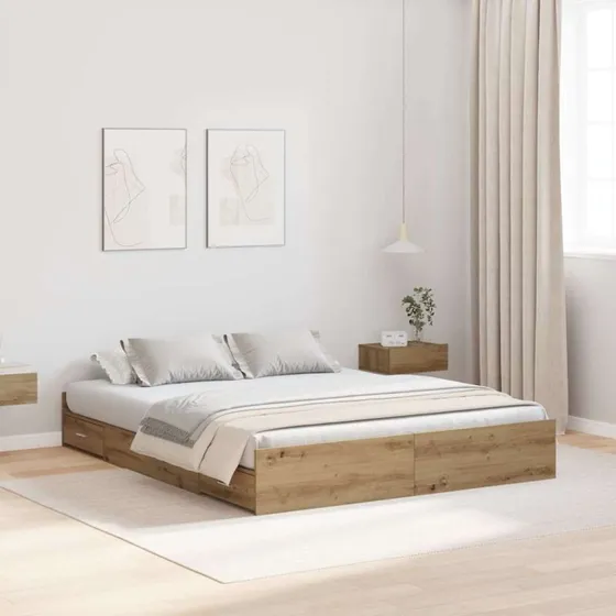vidaXL Seng med opbevaring Artisan Egetræ 150 x 200 cm