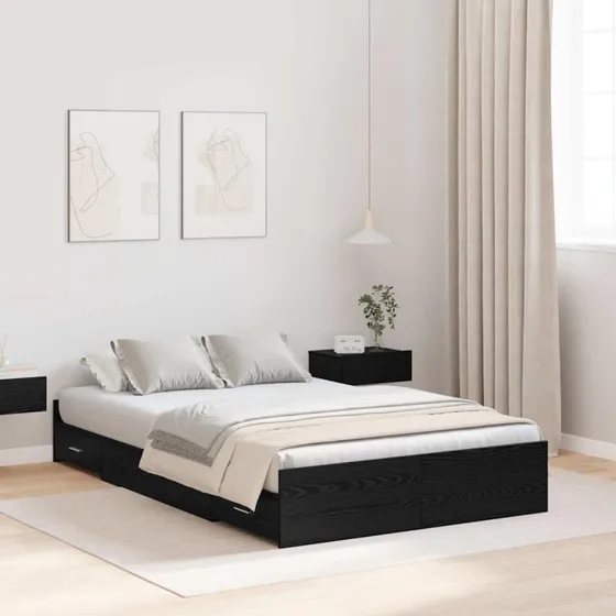vidaXL Seng med opbevaring, Sort eg 120 x 190 cm, Konstrueret træ
