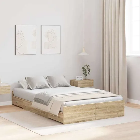 vidaXL Seng med opbevaring Sonoma-eg 120 x 190 cm Konstrueret træ
