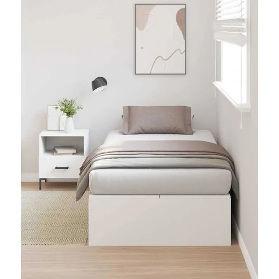 vidaXL Sengestel med Opbevaring Hvid 90 x 200 cm Konstrueret Træ
