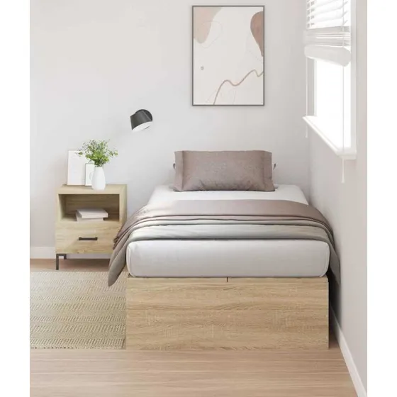 vidaXL Sengestel med Opbevaring 90 x 200 cm Sonoma-eg Konstrueret Træ