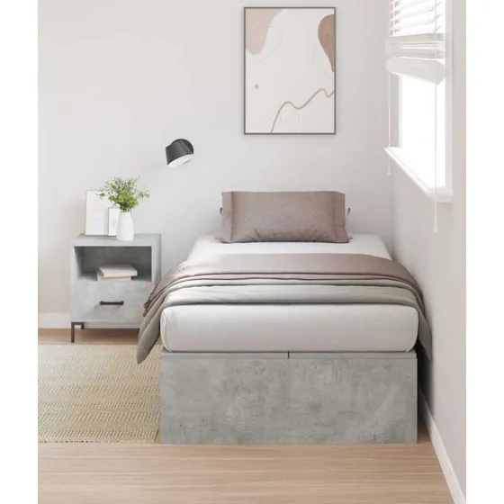 vidaXL Sengestel med Opbevaring, Betongrå, 90 x 200 cm, Konstrueret Træ