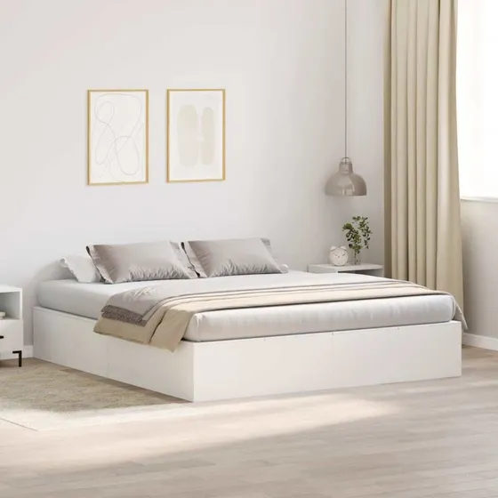 vidaXL Sengestel med Opbevaring Hvid 200 x 200 cm Konstrueret Træ