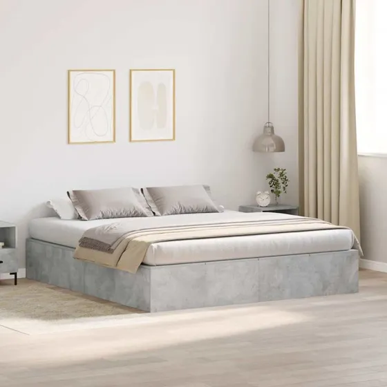 vidaXL Sengestel med Opbevaring, Betongrå, 200 x 200 cm, Konstrueret Træ