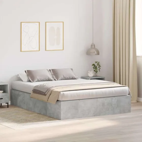 vidaXL Sengestel med Opbevaring 150x200 cm Betongrå Konstrueret Træ