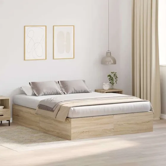 vidaXL Sengestel Sonoma-Eg 160x200 cm med Skjult Opbevaring