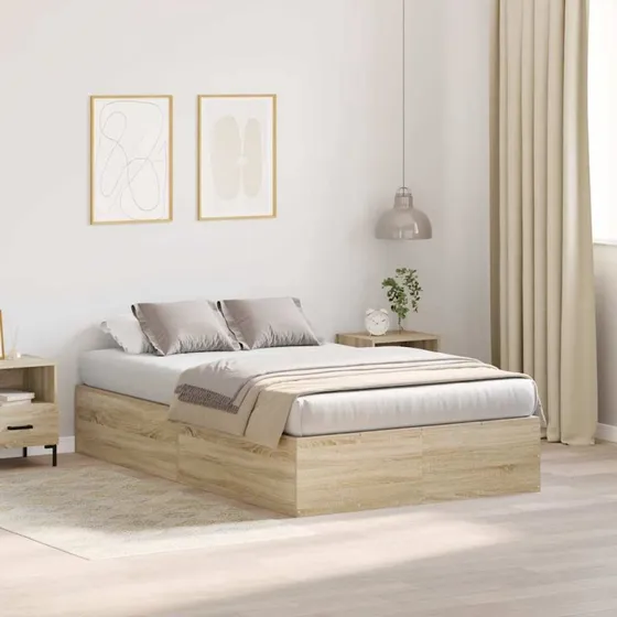 vidaXL Sengestel med Opbevaring Sonoma-Eg 120 x 190 cm Konstrueret Træ