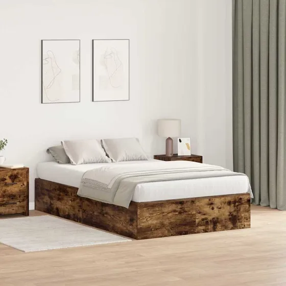 vidaXL Sengestel med Opbevaring, Røget Eg 120x190 cm, Konstrueret Træ