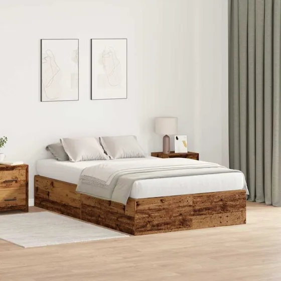 vidaXL Sengestel Gammelt Træ 120 x 190 cm Konstrueret Træ med Skjult Opbevaring