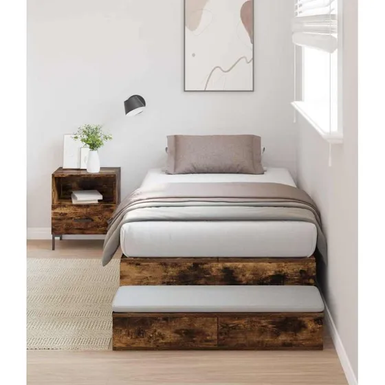 Røget Eg Seng med Opbevaring 236,5 x 90 cm