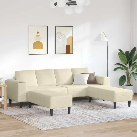 vidaXL Creme Sofa 250 x 188 x 76 cm Corduroy