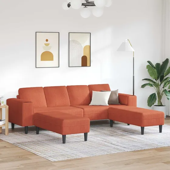 vidaXL Sofa Rød Orange 250 x 188 x 76 cm Corduroy