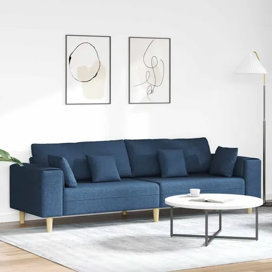 vidaXL Blå Stof Sofa med Pude 250 x 77 x 76 cm