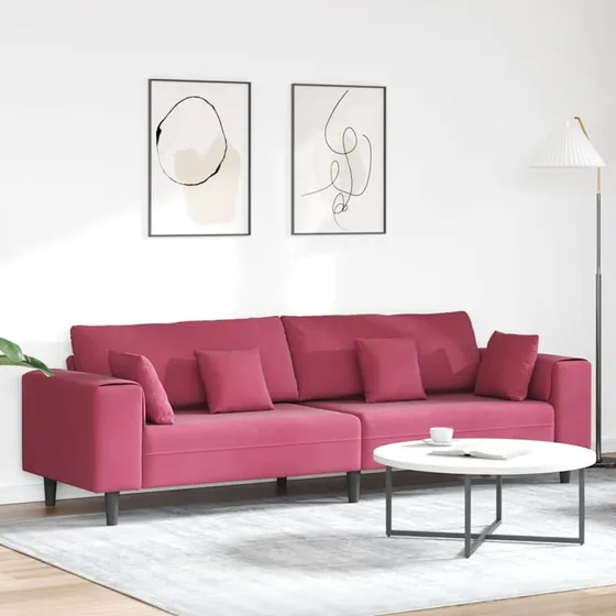 vidaXL Vinrød Fløjl Sofa 250 x 77 x 76 cm med Pude